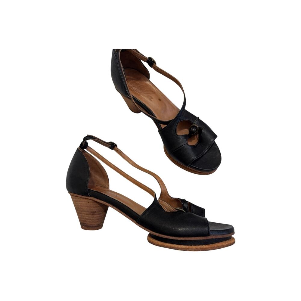 Pepe Monjo Argila Black Leather Strappy Platform Heels Womens 7.5 Boho Classic